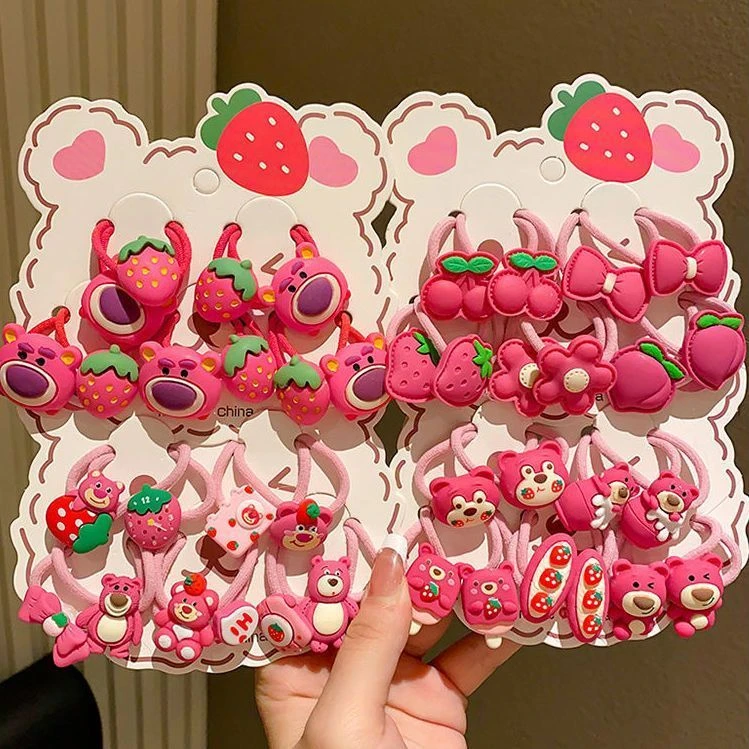 儿童皮筋小女孩可爱卡通草莓熊发绳女童高弹力不伤发扎头发圈头饰