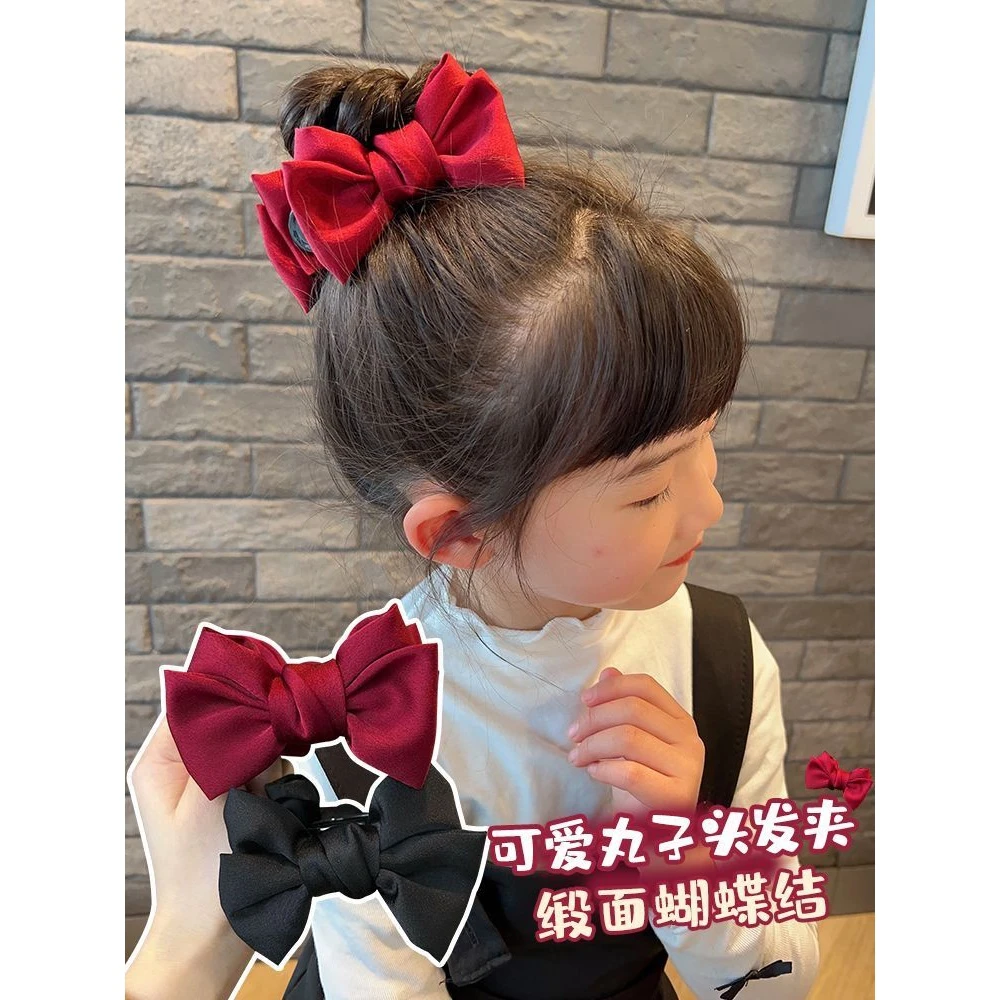 儿童缎面蝴蝶结抓夹气质公主丸子头盘发神器大号马尾发抓发卡发饰