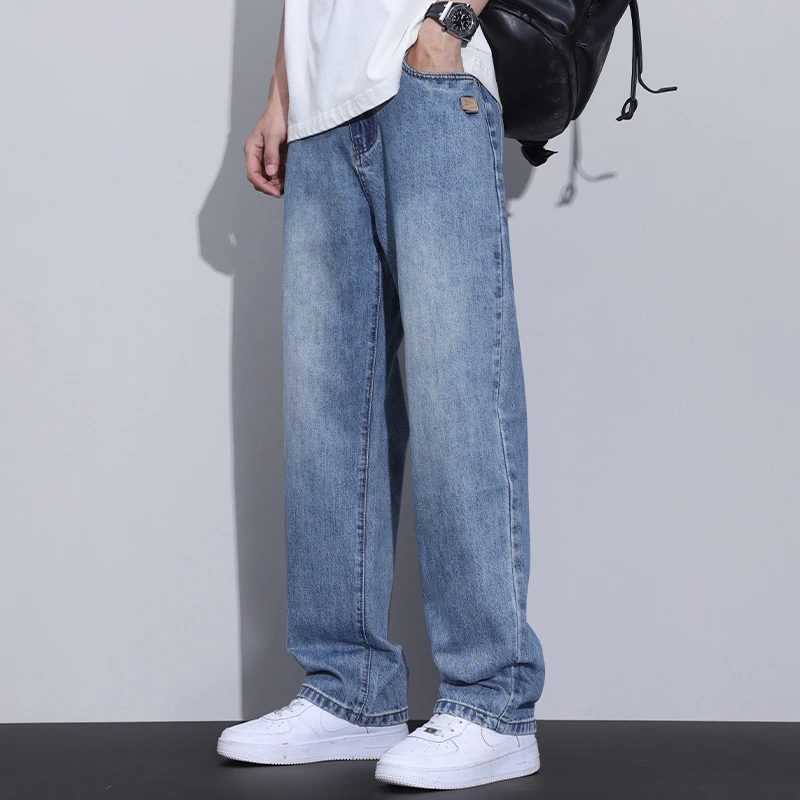 Kuvine秋季2025新款宽松直筒水洗牛仔裤男美式舒适潮流休闲长裤子