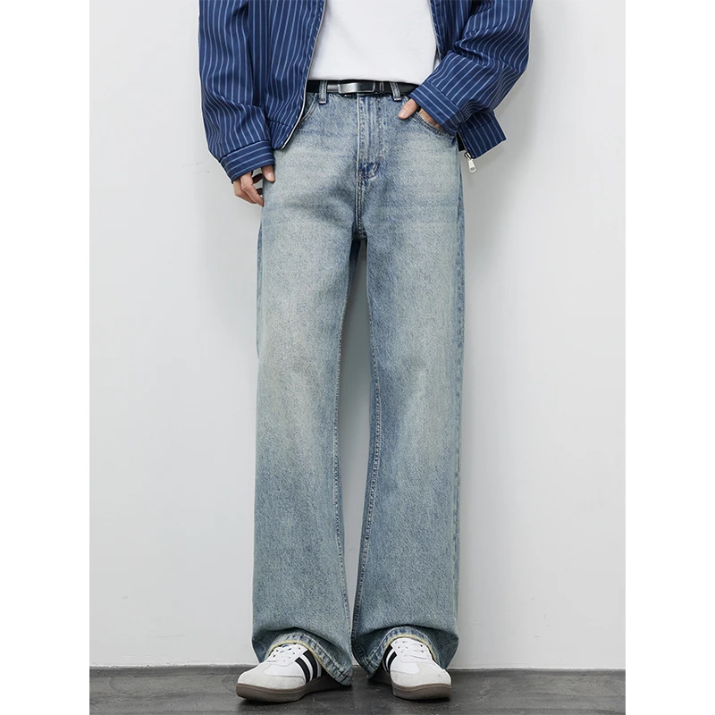 Kuvine秋季潮流美式复古怀旧高街新款水洗牛仔裤男士宽松直筒长裤