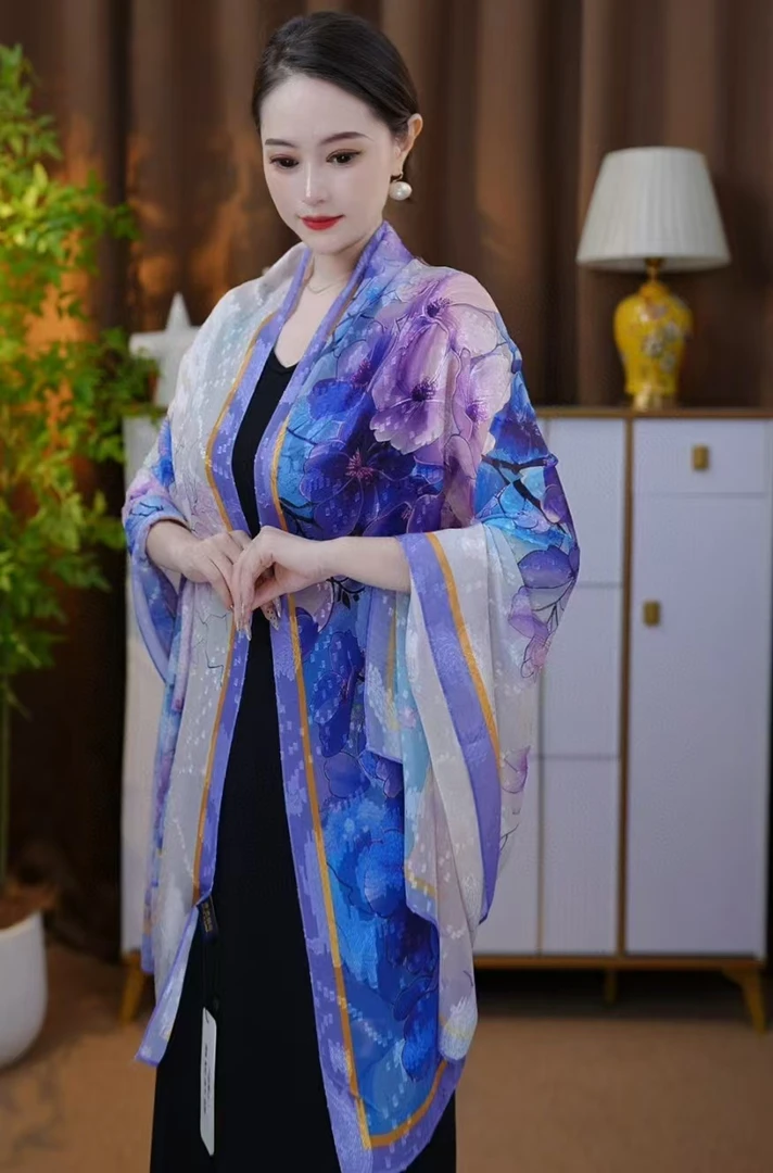 034气质时尚夏季复古 香云90-180丝巾百搭女士双面大方民族风