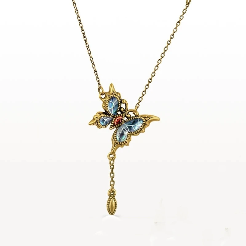 水贝千玺珠宝 蝴蝶 足金999项链黄金复古电黑工艺5D套链直播