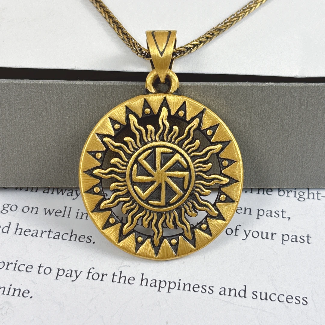 水贝千玺珠宝 太阳圆牌 足金999吊坠黄金复古电黑工艺5D精品黑金