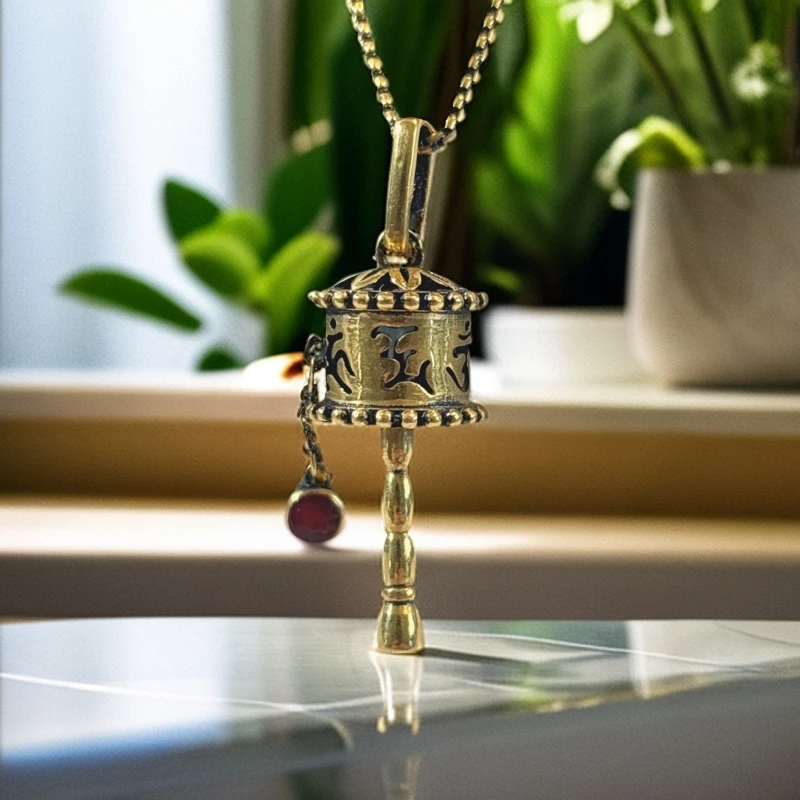 水贝千玺珠宝 转经筒 吊坠足金999吊坠黄金复古电黑工艺5D黑金