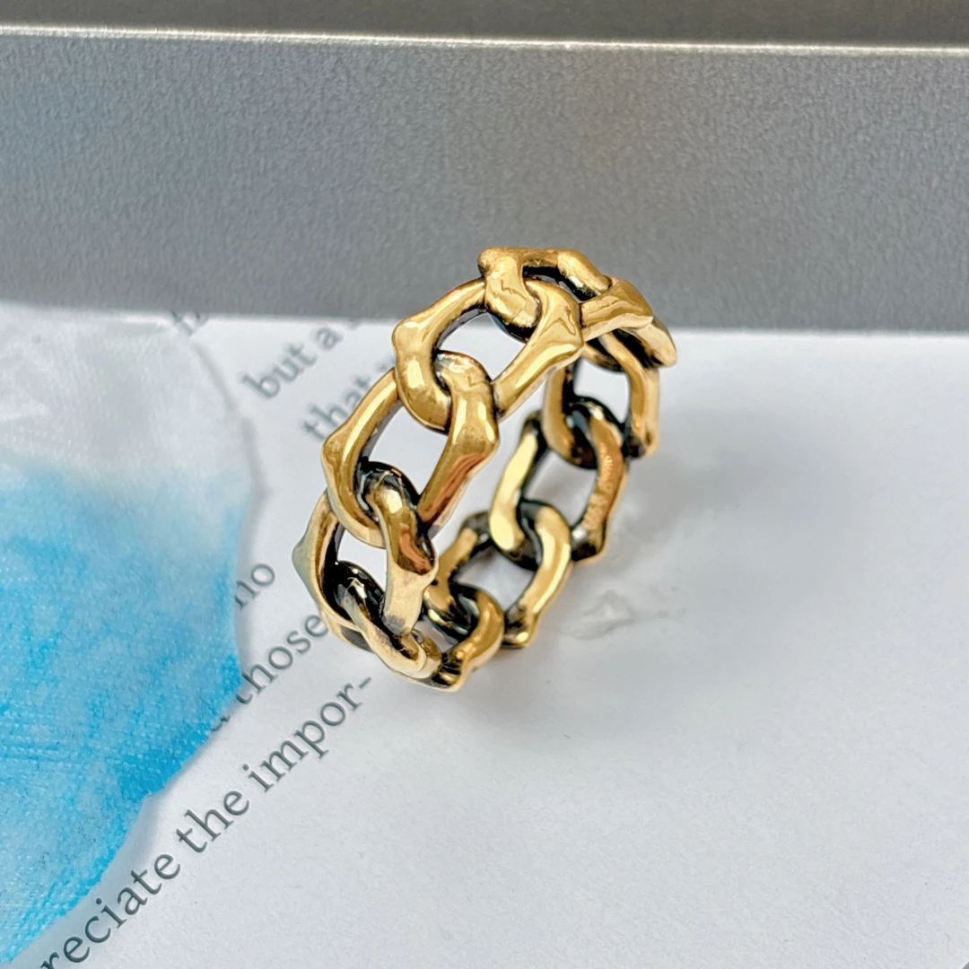 水贝千玺珠宝 链条足金999戒指黄金复古电黑工艺5D精品黑金直播