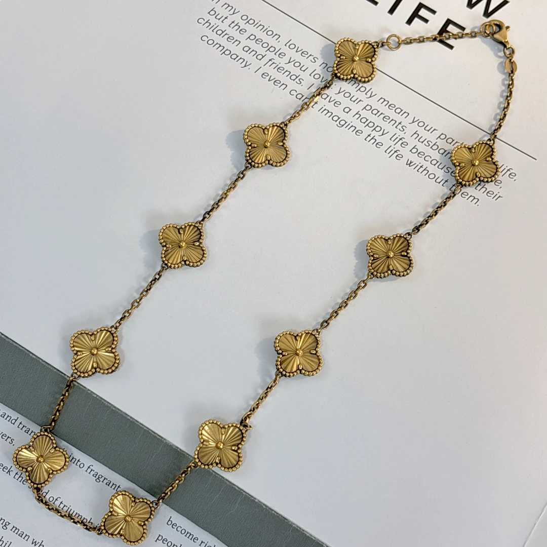 水贝千玺珠宝 四叶草 足金999项链黄金复古电黑工艺5D黑金套链