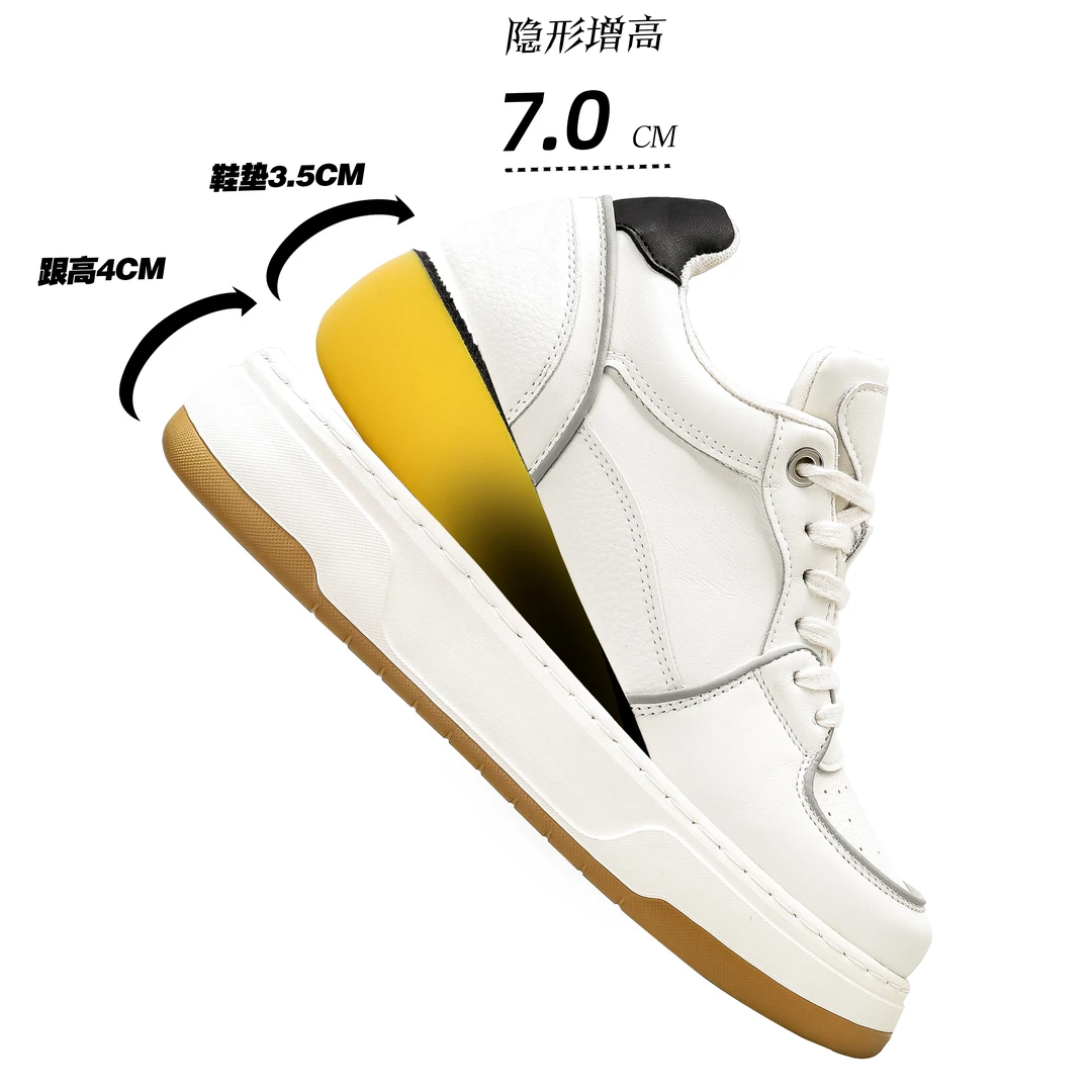 7厘米隐形增高休闲板鞋厚底百搭情侣男士男士白色百搭情侣时尚