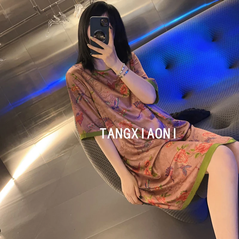 2号店双色提花【庄周梦蝶】旗袍连衣裙