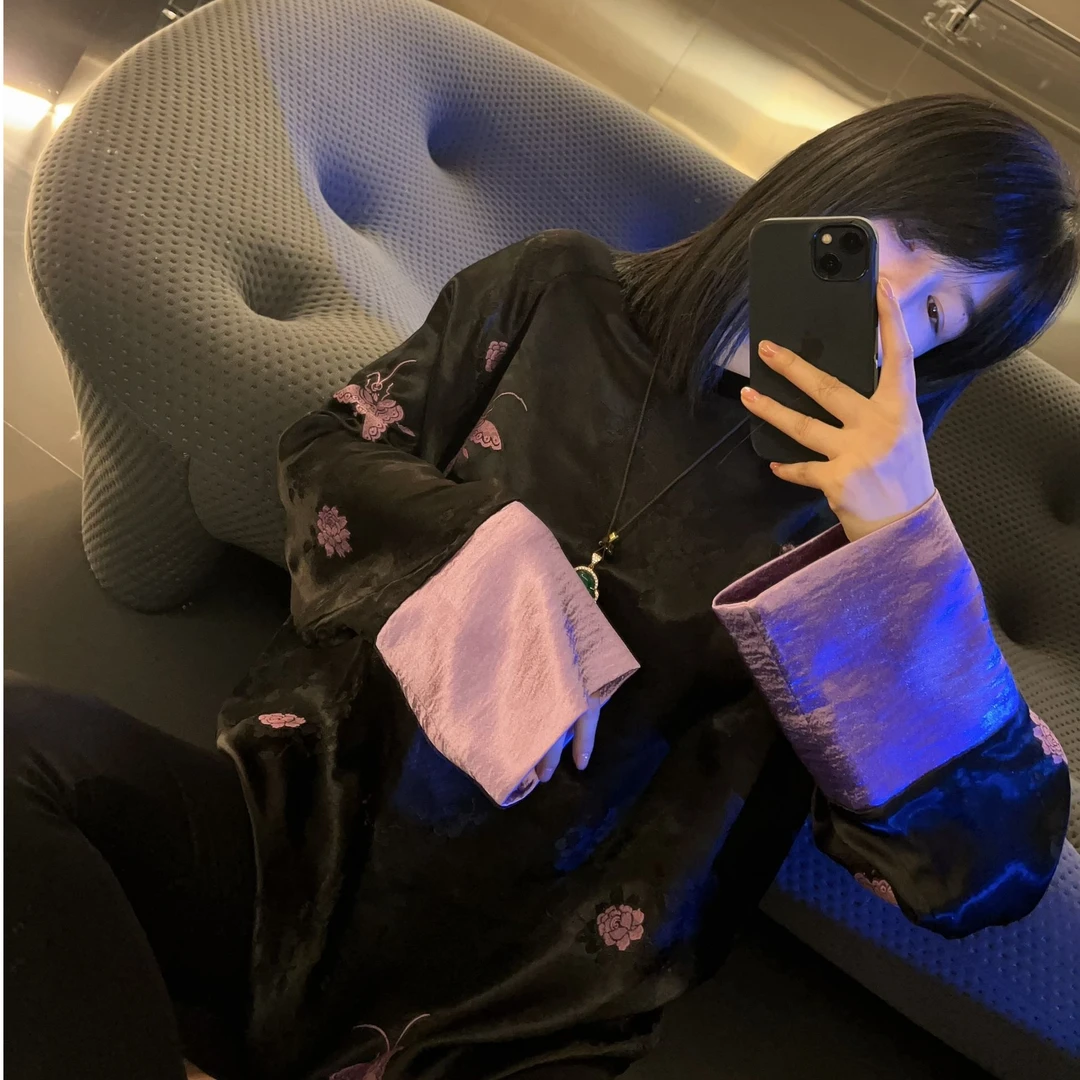 【宋锦雅缎】刺绣 蝴蝶 紫梅 上衣