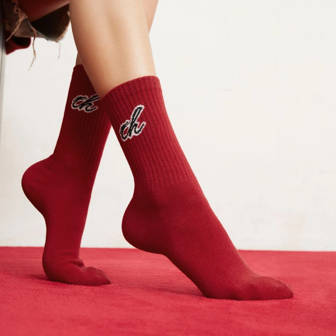 CHINISM  CH新款潮流红色运动袜中筒袜20482