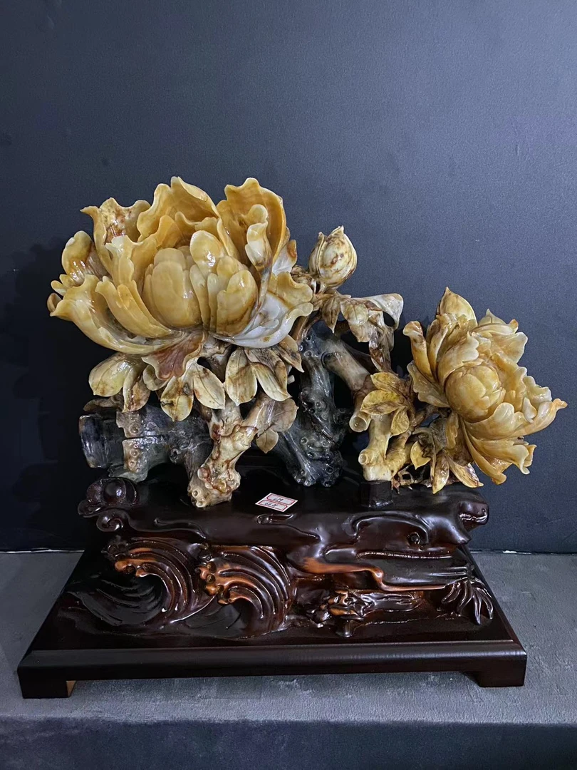 6213（花开富贵）家居摆件别墅乔迁开业公司办公室玄关客厅手工雕刻