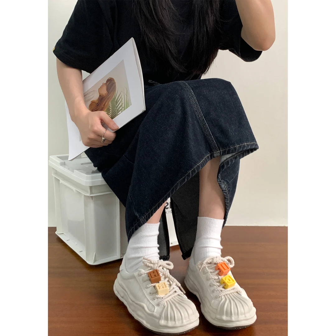 贝壳头网鞋女透气网面运动鞋女款秋季2023新款厚底小白鞋女溶解鞋