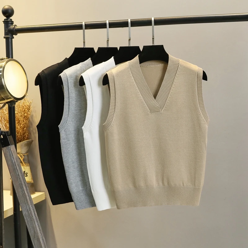 韩系马甲女春秋外穿v领无袖毛坎肩2024新款短款叠穿上衣毛线