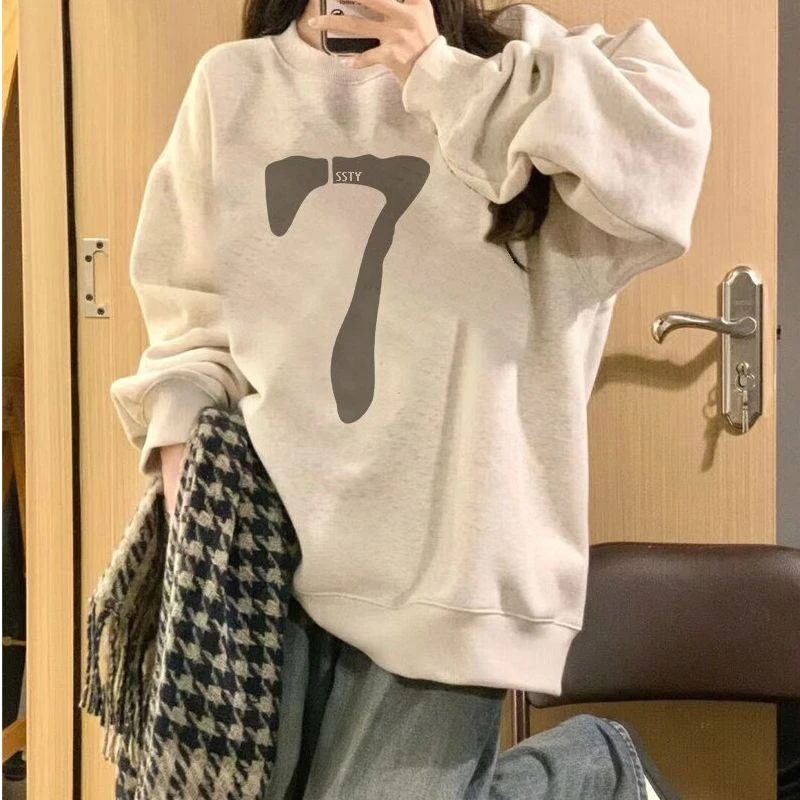 美式复古圆领卫衣女春秋款2025新款爆款今年流行oversize宽松上衣