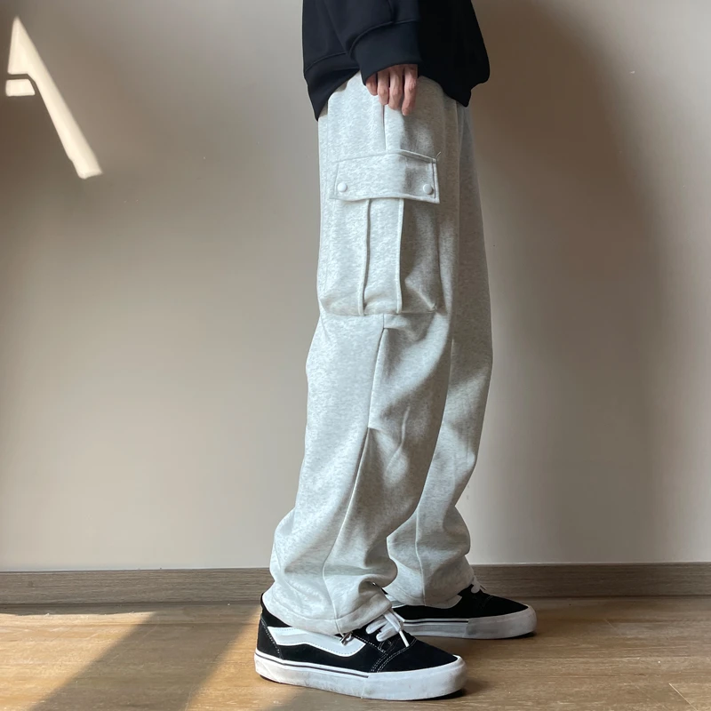 早秋百搭宽松直筒男女同款工装卫裤抽绳束脚休闲运动工装情侣长裤