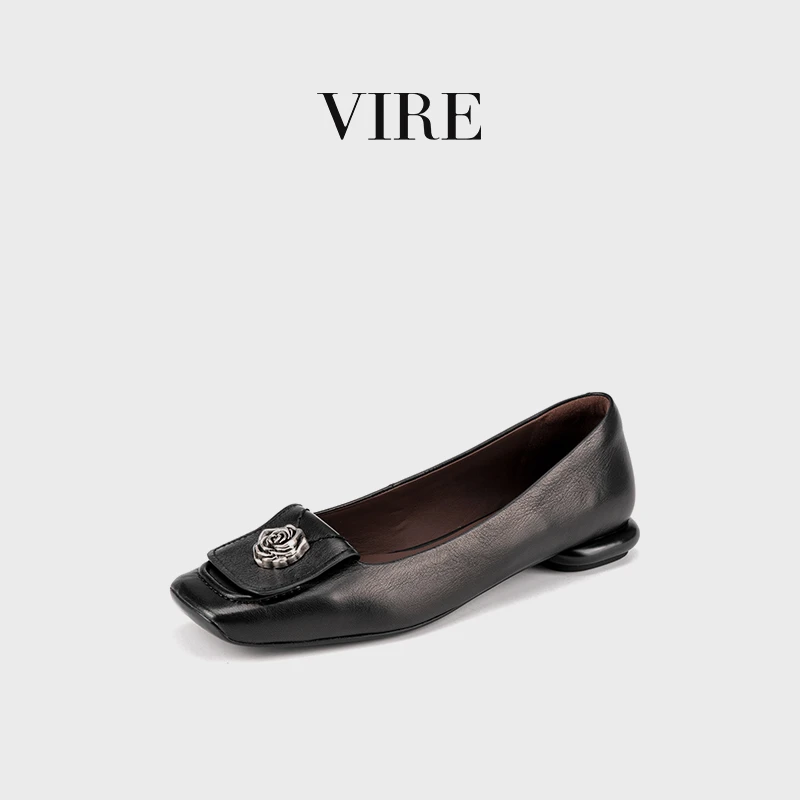 VIRE/953358舒适时尚百搭低跟方头山茶花平底鞋单鞋B