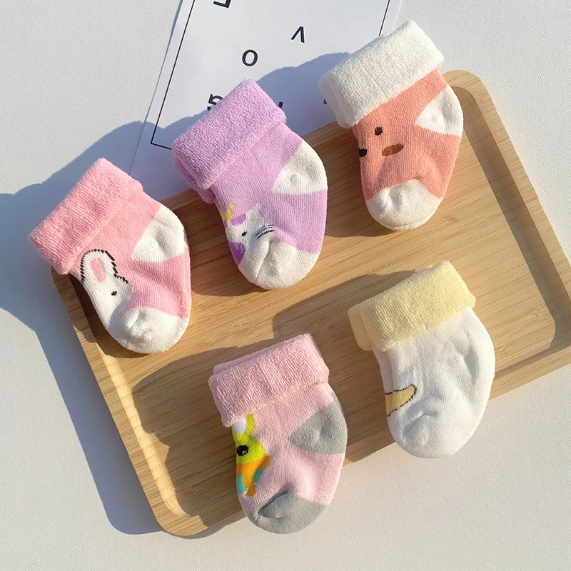 新生婴儿0到3个月宝宝袜子秋冬季A类加厚保暖中筒卡通可爱初生儿