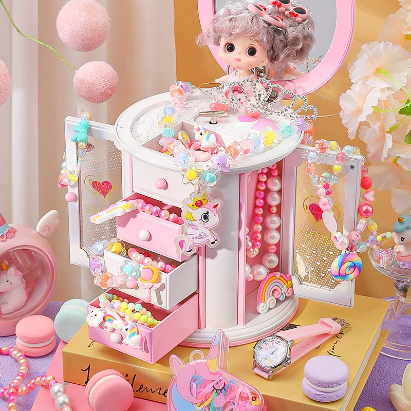 儿童项链手链套装首饰旋转八音乐盒6-9女童公主生日礼物女孩玩具