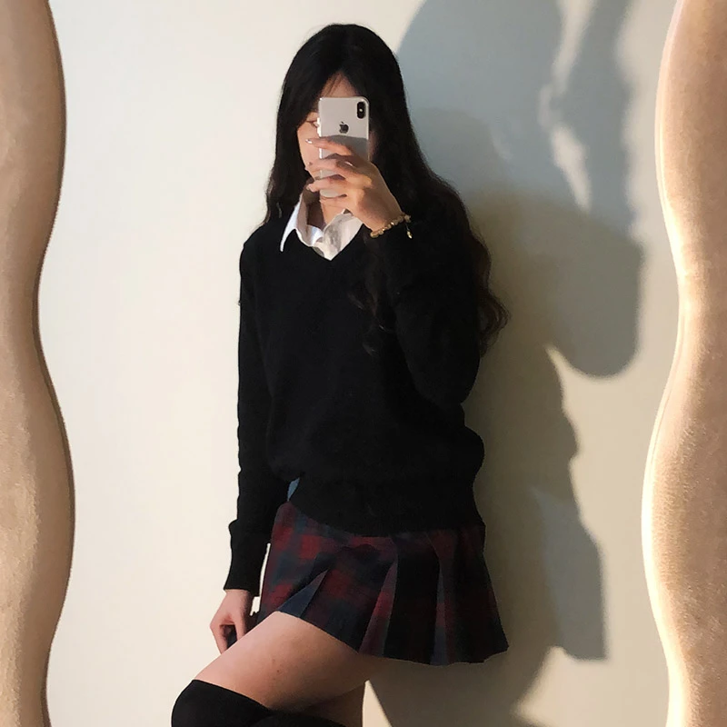 【假两件V领】麻薯原创JK套头日系长袖针织衫秋冬毛衣套装
