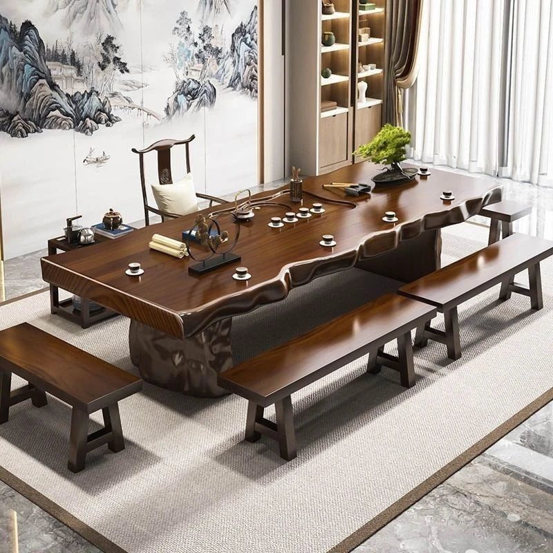 大板茶桌中式实木泡茶茶台现代简约禅意功夫家用办公室桌椅款客厅