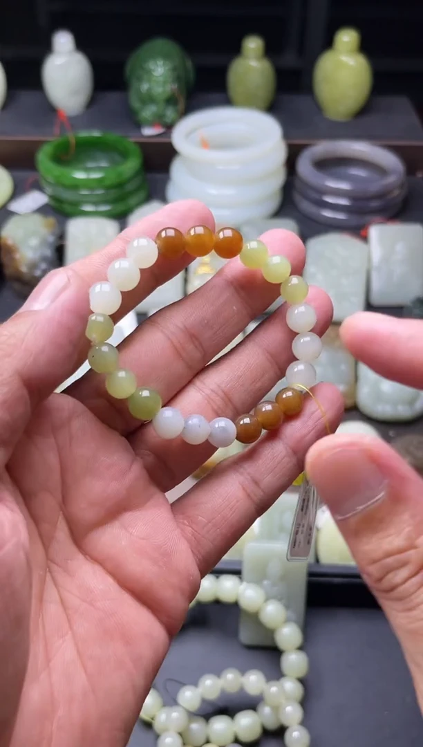 【闪购商品】和田玉手串未镶嵌卡8多宝圆珠手串810031