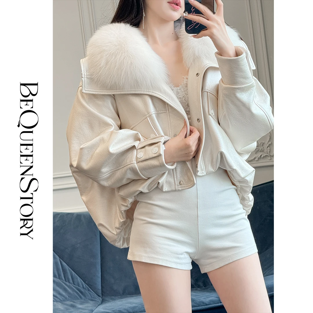 余潇潇【冰山美人】手感柔软舒适肌理亮面工艺白狐毛羽绒服