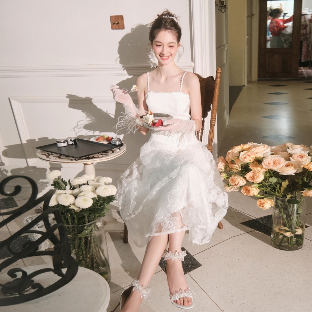 余潇潇【高定白月光】轻奢吊带收腰长款连衣裙