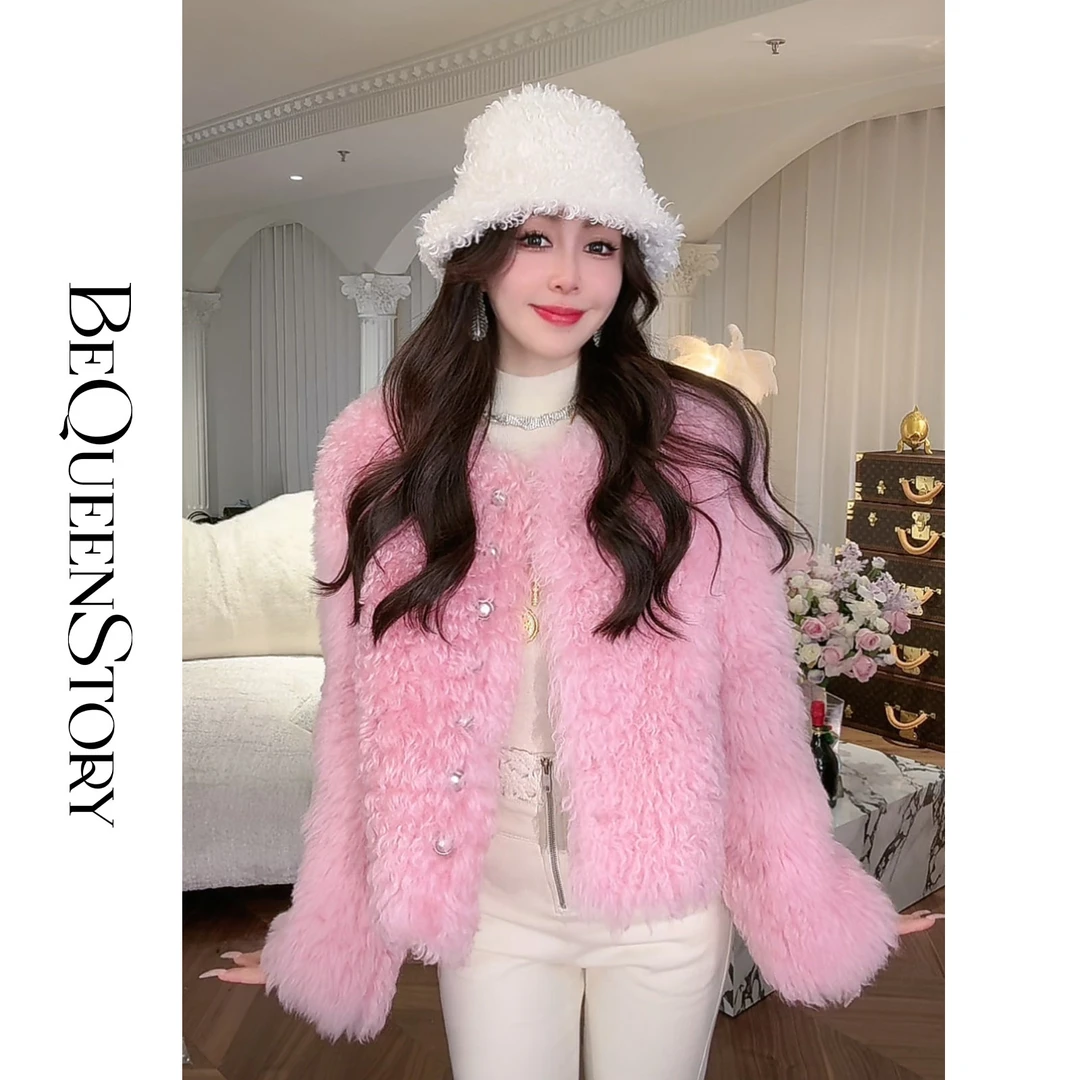 余潇潇【氧气甜桃】托斯卡纳羊皮毛一体轻奢气质时尚圆领皮草外套