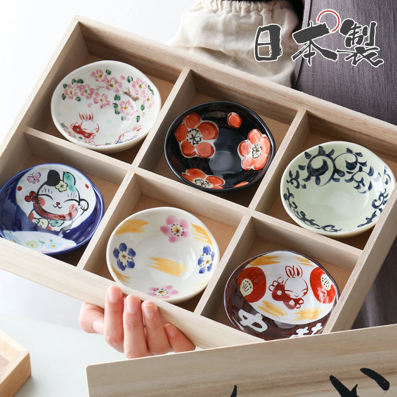 【6件套】日本进口濑户烧夕立窑全家福椭圆形小钵9.8cm