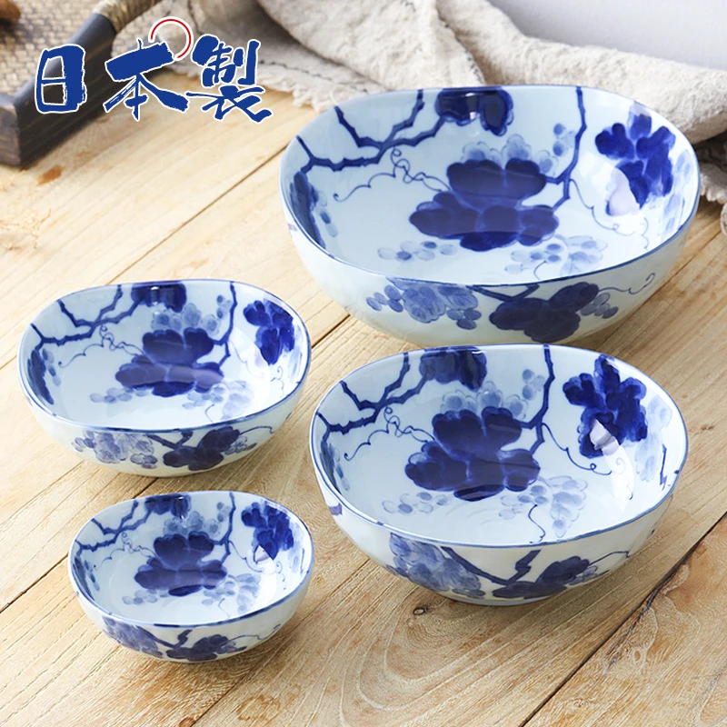 日本进口美浓烧蓝染葡萄陶瓷碗