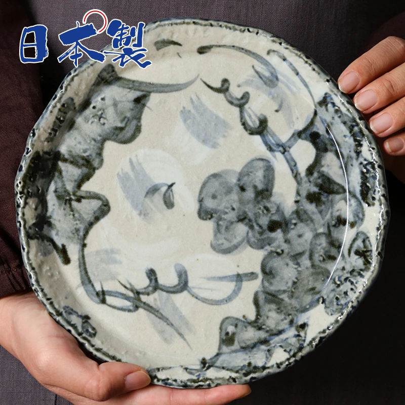 日本进口美浓烧手绘葡萄陶瓷盘