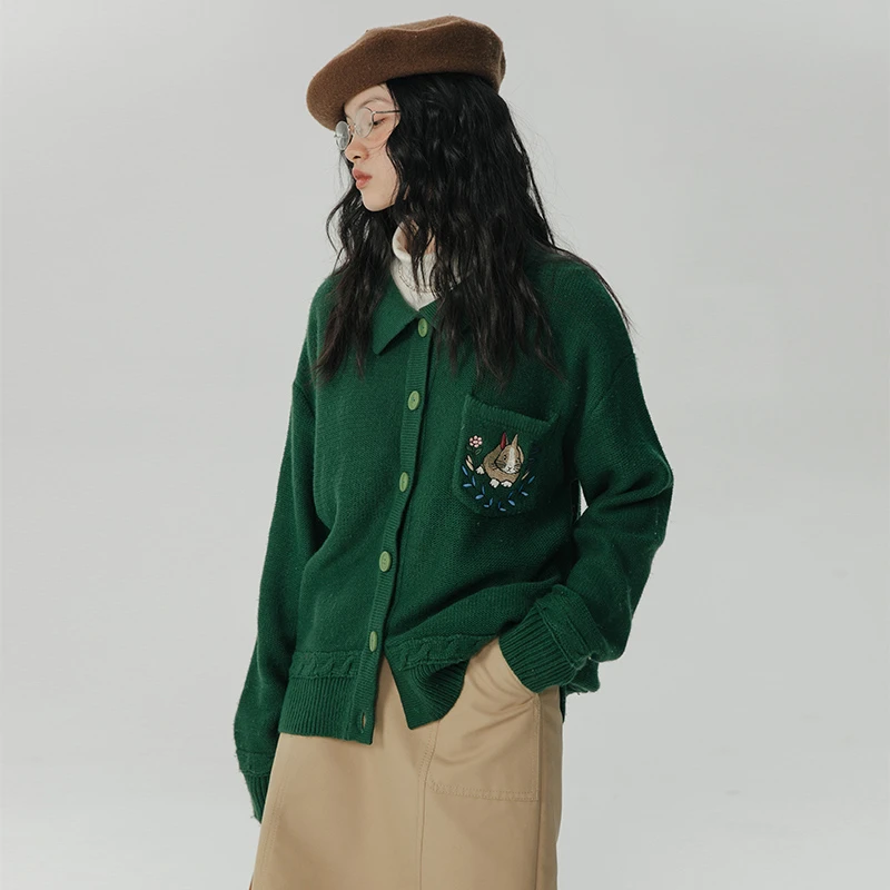 omont蛋挞家 红色新年毛衣外套女秋冬2023新款刺绣小个子针织开衫