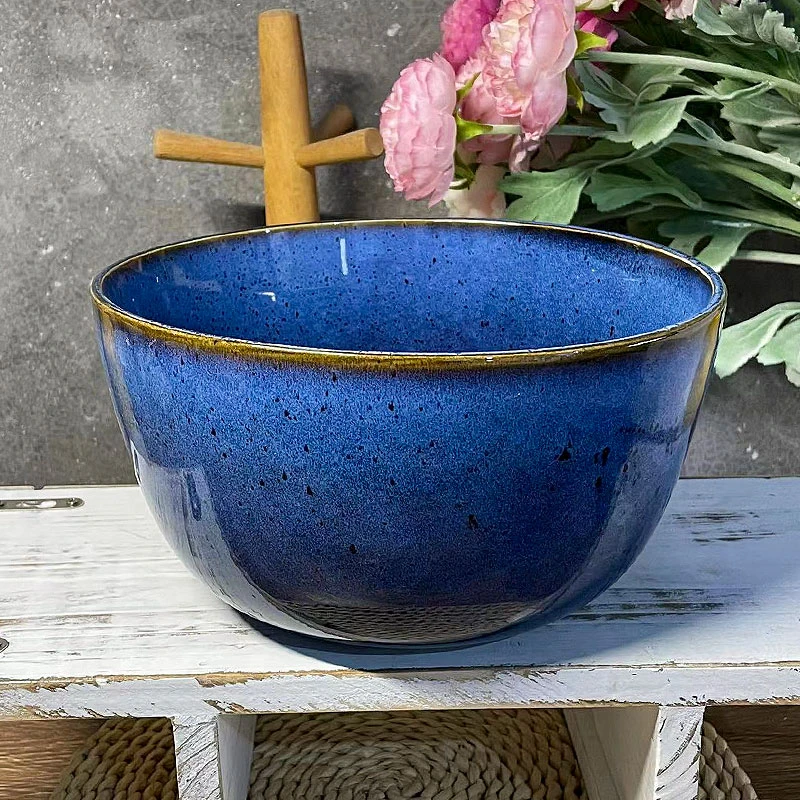 Y020 蓝色窑变釉大深口汤碗 微瑕疵 满20包邮