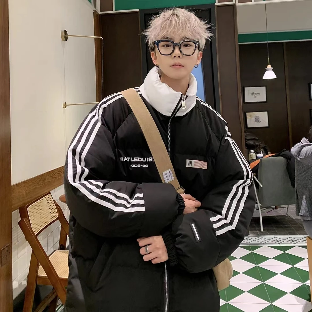 美式潮牌条纹旗帜棉衣棉服男女冬季加厚保暖防风宽松百搭情侣外套