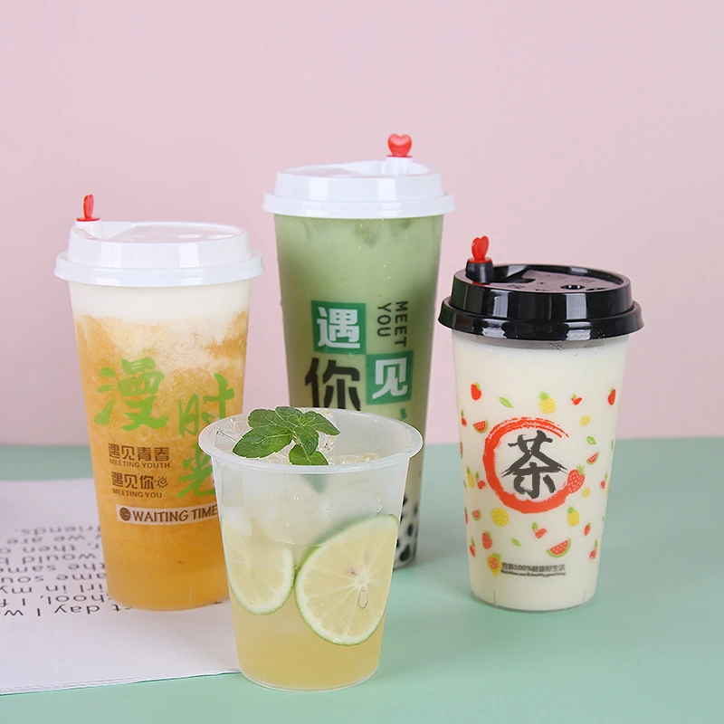 加厚一次性奶茶杯创意磨砂透明塑料商用网红果汁热冷饮带盖注塑杯