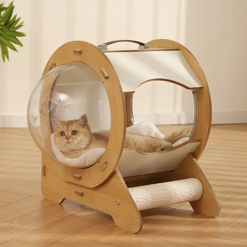 宠物猫窝胶囊圆形太空舱封闭式实木圆筒剑麻小猫咪睡觉窝四季通用