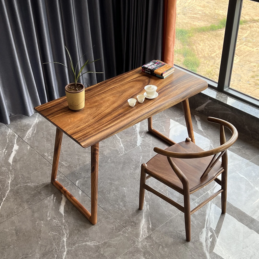胡桃木1.2米阳台桌 实木大板桌茶几泡茶桌小户家用原木电脑书餐桌