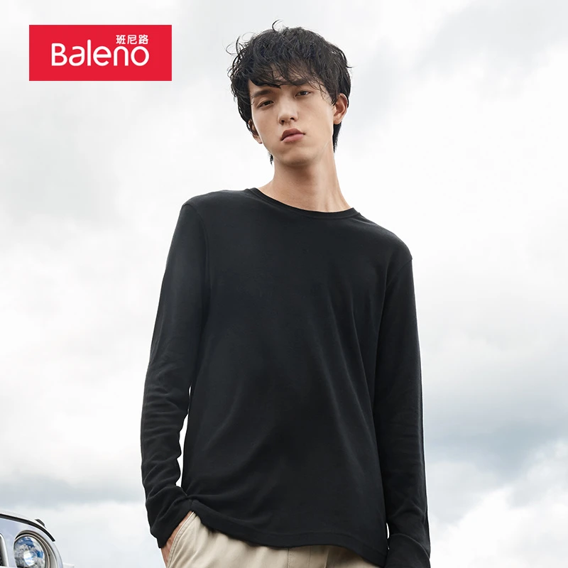 BALENO/班尼路秋季长袖t恤男白色上衣男士打底纯色t恤88731207