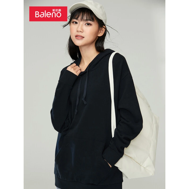 BALENO/班尼路秋冬女休闲运动卫衣纯色长袖套头连帽外套88033920