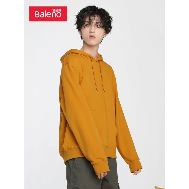 BALENO/班尼路秋冬男流百搭基础款休闲纯色宽松连帽卫衣88031611