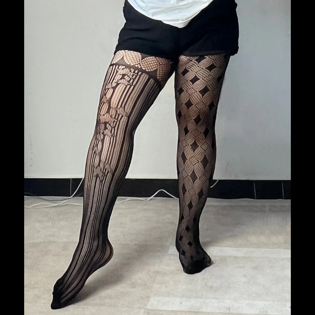 思吾大码｜不对称镂空渔网性感黑色白色网红连裤袜·200斤可穿日系