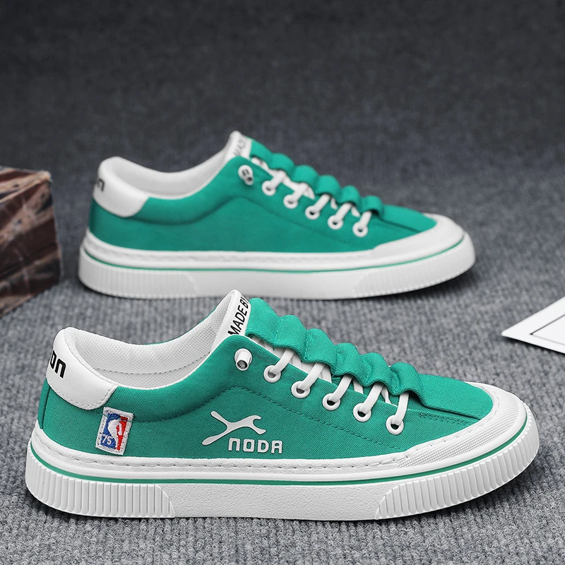 透气小白鞋平跟男鞋运动男士胶粘夏季春季百搭男士印花帆布鞋休闲