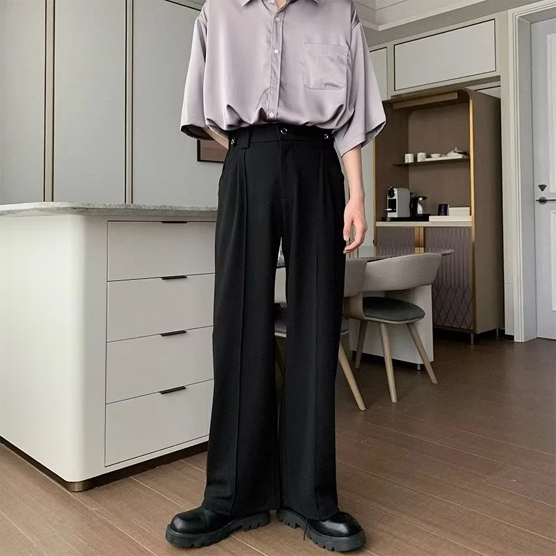 西装裤薄款潮流百搭猪鼻扣休闲裤男2023新款宽松直筒长裤西裤潮