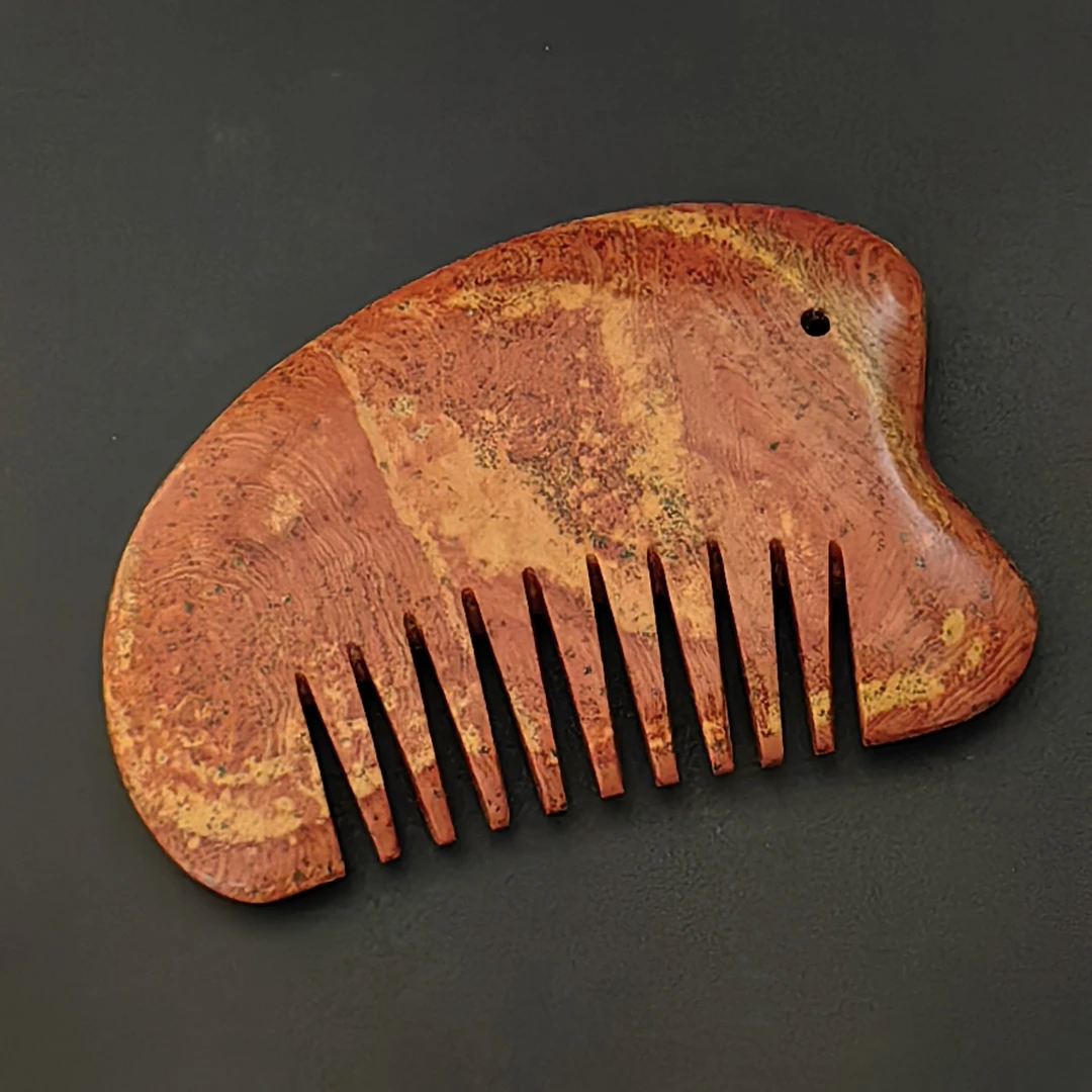 儒家砭石夹谷山老料原矿砭石九齿梳多功能刮痧板