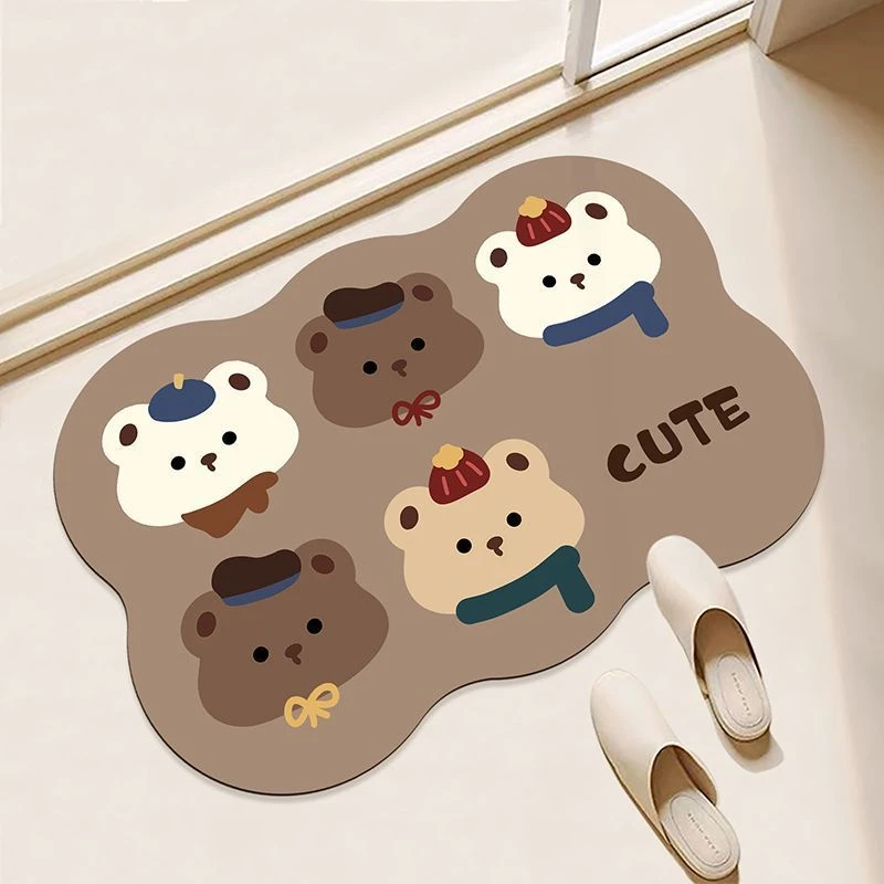 硅藻泥卡通小熊浴室吸水地垫卫生间门口脚垫家用耐脏防滑地毯垫子