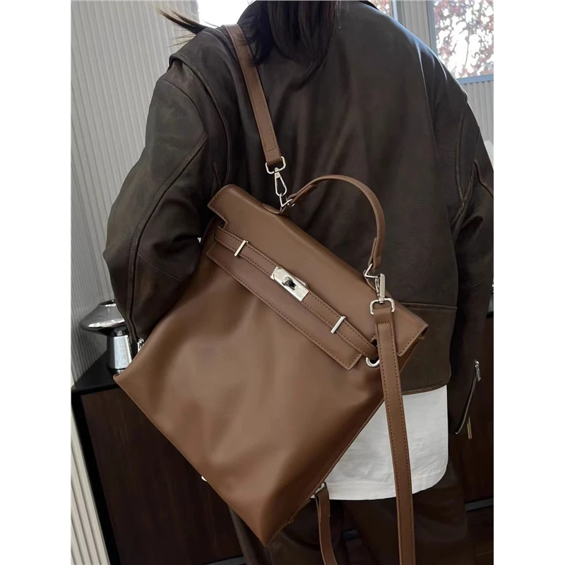 凯莉软皮通勤电脑双肩包女2023新款高级感时尚百搭学生背包手提包