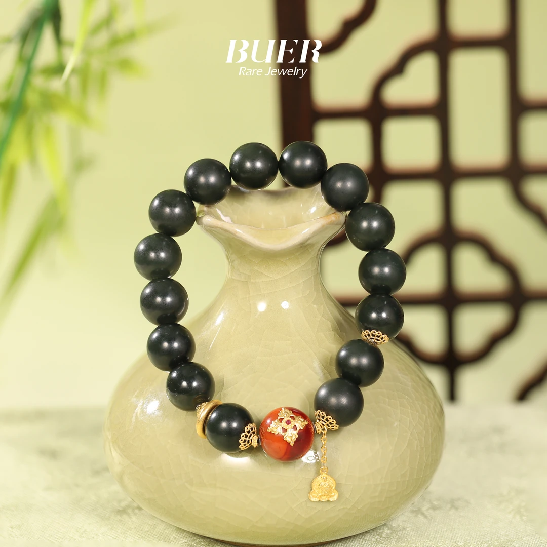 【不二】和田玉塔青18K金DIY单圈手串