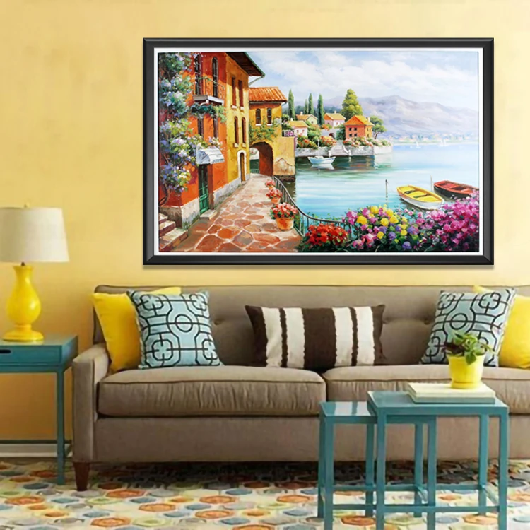 原创手绘油画 情迷地中海 现代客厅大幅风景沙发背景餐厅装饰画