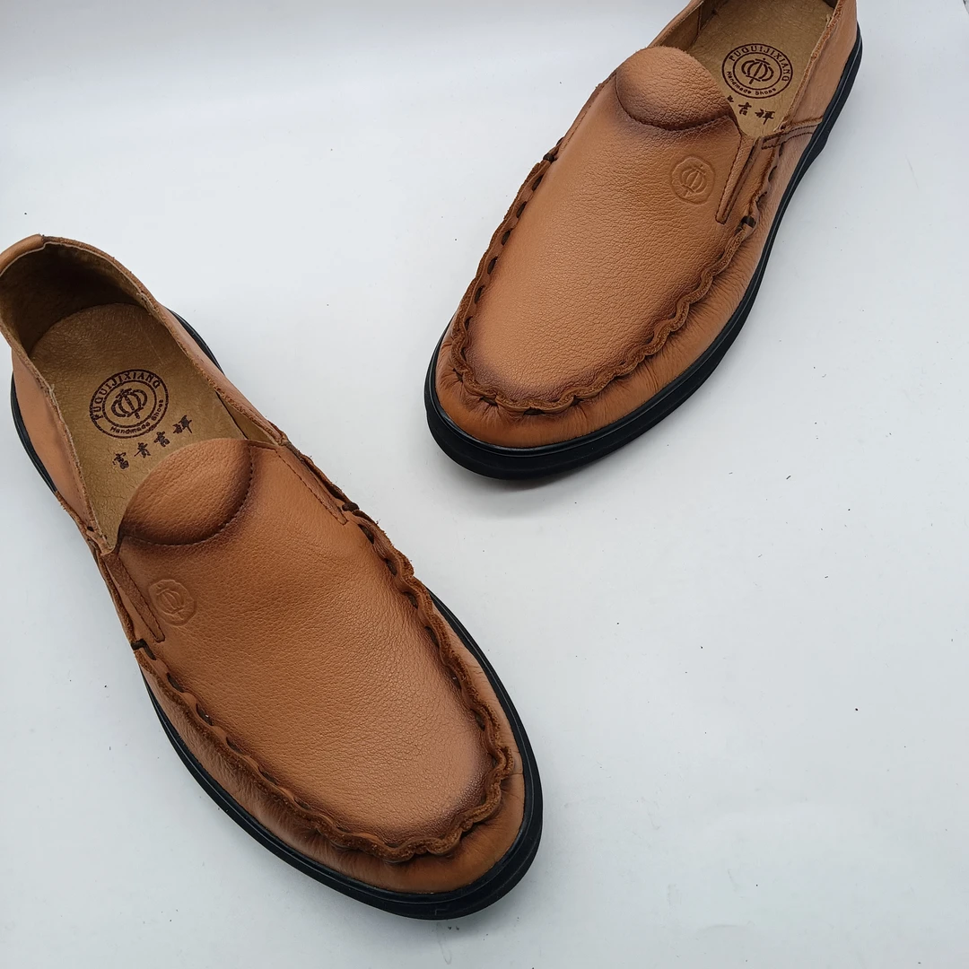 富贵吉祥手工休闲鞋男士手工缝制牛皮休闲鞋柔软舒适百搭商务透气
