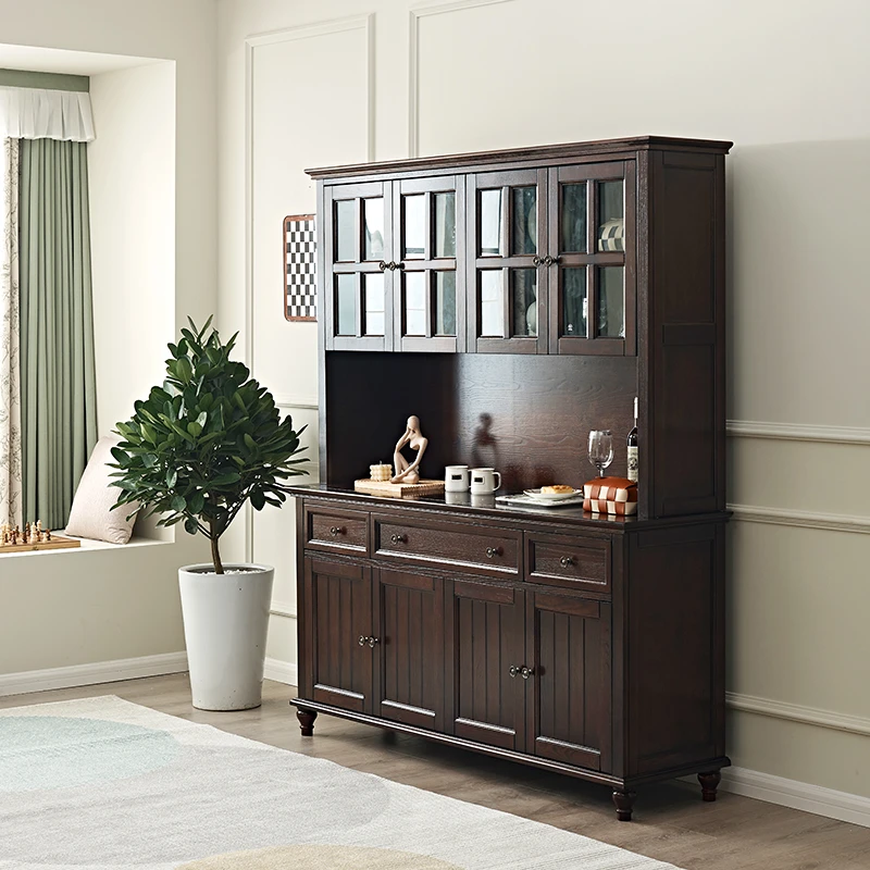 美式轻奢餐边柜实木酒柜茶水柜碗柜橱柜多功能收纳组合玄关储物柜